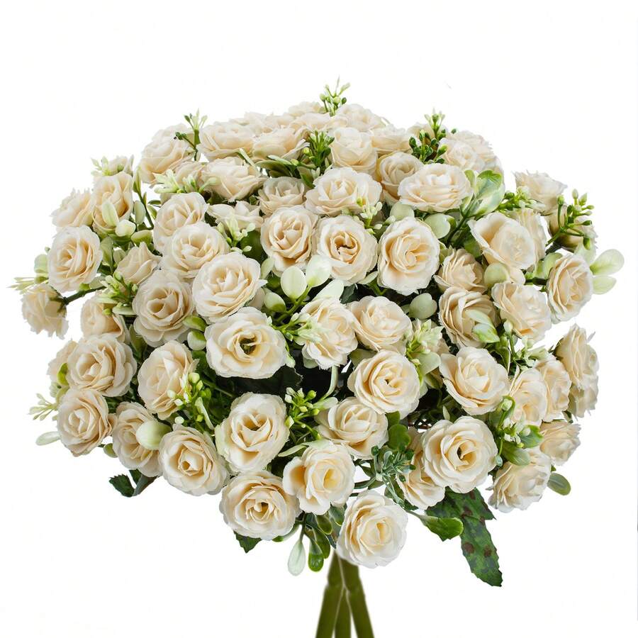 1/3/5 件浪漫人造花中心装饰塑料花茶玫瑰花束假植物桉树叶适用于婚礼房间家居酒店派对活动新年礼物手持插花情人节婚礼/家居/卧室/客厅/餐桌装饰/新娘花束/户外花园