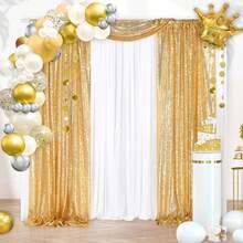 2包金色亮片背景布，2x8英尺，婚礼派对背景布，闪亮金色摄影背景布，派对婚礼摄影背景布，闪光派对背景布，不透明金色背景布，适用于万圣节、婚礼派对、摄影背景、自拍墙装饰（多种颜色可选）、返校季、情人节 - 彩色 - 查看 4