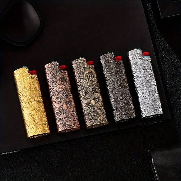 1pc Coiled Dragon 3D Embossed Lighter Case, Pixiu 3D Embossed Lighter Case, Suitable For BIC J6 Full Size Lighters - Fashionable Durable Explosion-Proof Metal Lighter Case, Windproof Minimalist Retro Durable