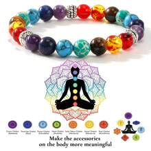 1pc Rainbow 7 Chakra Healing Stone Bracelet Jewelry For Women, Energy Balance