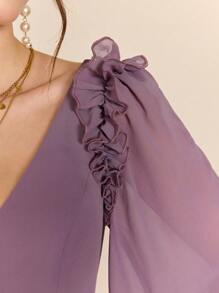 Women's Ruffled Chiffon Lantern Sleeve Maxi Dress