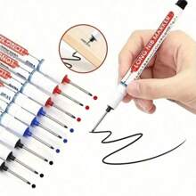 10pcs Multi-Surface Deep Hole Marker Pens, Waterproof, No Bleed, Long Nib, Red, Black, Blue, Green Oil Ink Markers For Woodworking, Construction, DIY Crafts, Plastic Material, No Electricity Needed School Supplies,Back To School