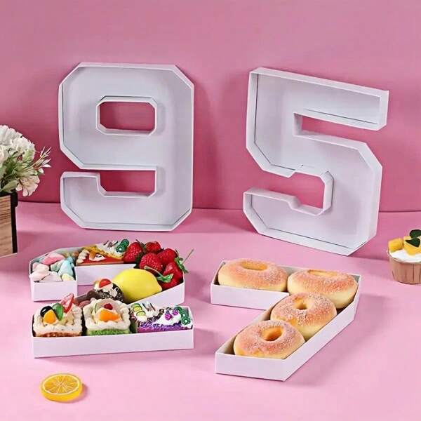 1pc Personalized Numeric Candy Tray, Handmade Creative Box With Selectable White Digits 0-9, Party Supplies, Can Be Filled With Cake, Chocolate, Candy, Flowers And Fruits, Suitable For Holidays, Graduation, Anniversary, Valentine's Day, Birthday Party Decor And Party Favors