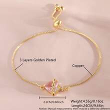 1 件复古方晶锆石红色耶稣圣心手链时尚镀金可调节适合女性日常派对佩戴