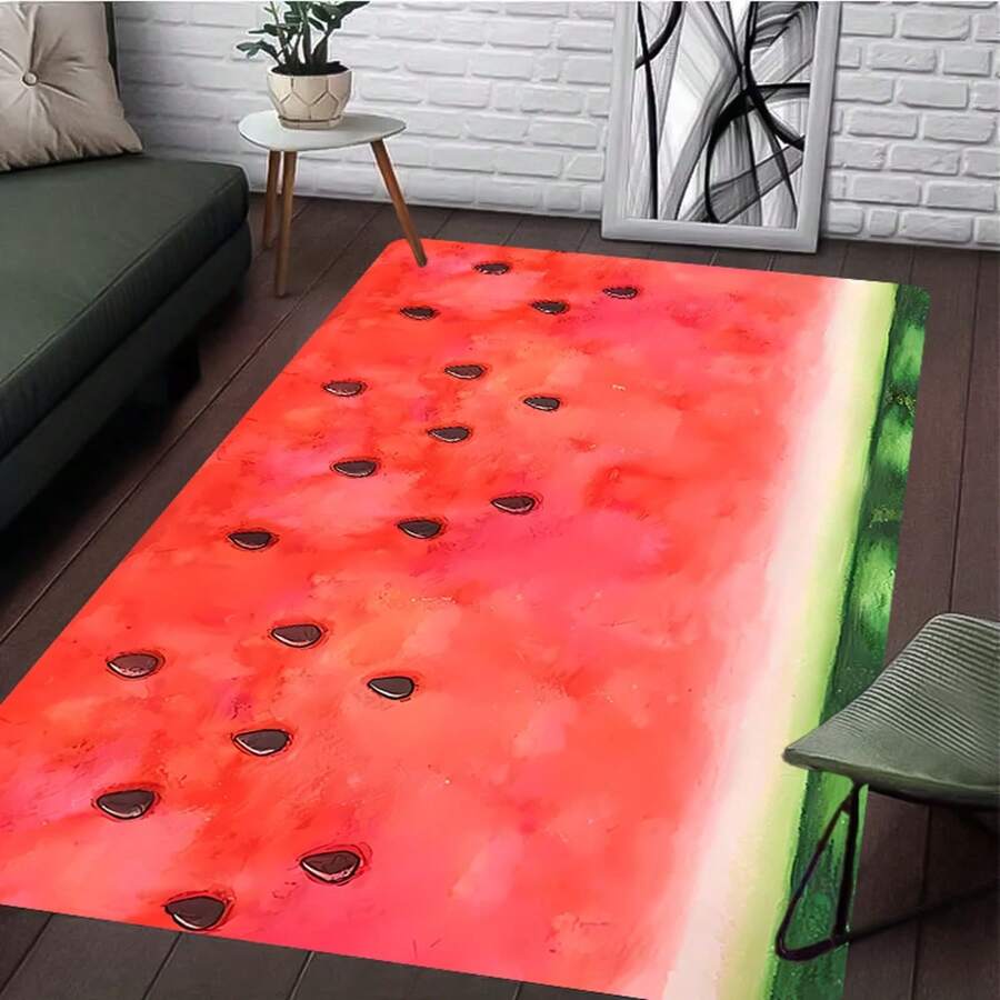 1 件水果西瓜图案设计地毯,现代艺术设计地垫,涤纶,防滑背衬,可机洗,多用途室内/室外使用,家居装饰地毯,客厅、卧室、餐厅、露营 - 彩色 - 查看 1