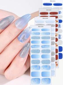 22 pezzi Adesivi per unghie in gel sfumati glitter senza UV, Unghie blu farfalle amore estivo, Adesivi per decorazioni unghie per donne in viaggio e uscite