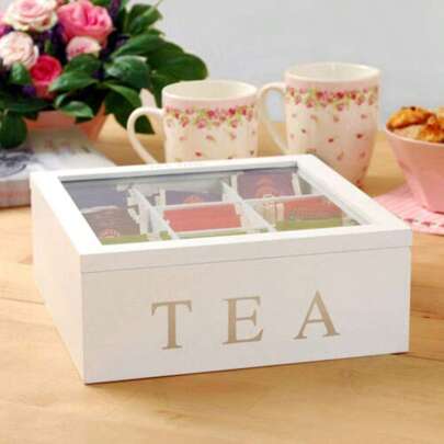 9 Cells Wooden Storage Box With Visible Lid For Tea Bag Jewelry Coffee Retro For Tea Bag Jewelry Coffee Back To School