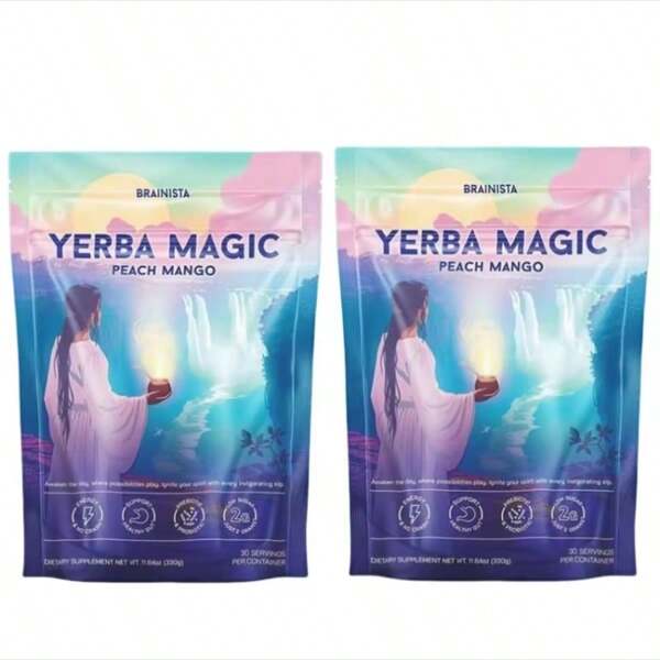 Yerba Mate Magic Instant Powder PeachMlango,30 Servings, Offering Naturalcatfeine And Antioxidants,Vegan,Noadditives. Perfect For On-The-Go