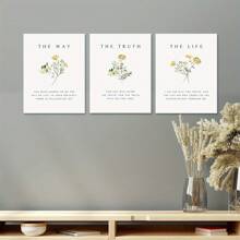 Set de 3 obras de arte de pared de marco de madera con versículos bíblicos, flores, caminos, verdad y vida. Pintura en lienzo a prueba de agua, arte creativo, decoración de dormitorio y hogar
