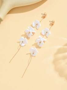 1 par de pendientes colgantes con flecos y decoración floral, elegantes y versátiles, de moda para el verano