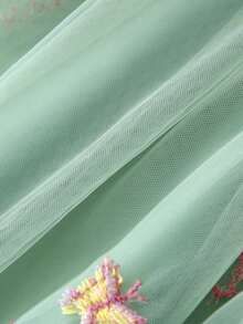 1件女孩可愛華麗優雅甜美公主風花卉蝴蝶刺繡重工泡泡紗蝴蝶結肩帶裝飾芭蕾舞裙派對禮服 生日節日宴會四季穿著 - 綠色 - 查看 5