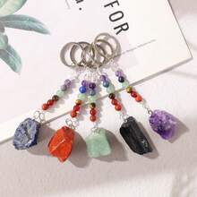 1PC Natural Gem Stone Keychains Clear Quartz Rough Stone Amethyst Key Chain For DIY Car Key Rings Chains