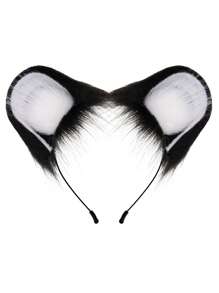 Cute Furry Cat Ear Headband, Playful Bicolor Plush Animal Ear Hair Hoop Decoration