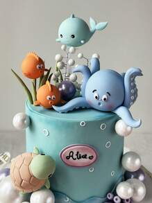 Ozean-Themen Tortenaufsatz, Oktopus, Wal, Bobo-Fisch, Meeresschildkröte, Korallen Kunststoff Ornamente, Ozean-Themen Tortendekoration, geeignet für Geburtstagsfeiern, Taufen, Gender-Reveal-Party Tortendekoration, Tischdekoration, wiederverwendbar