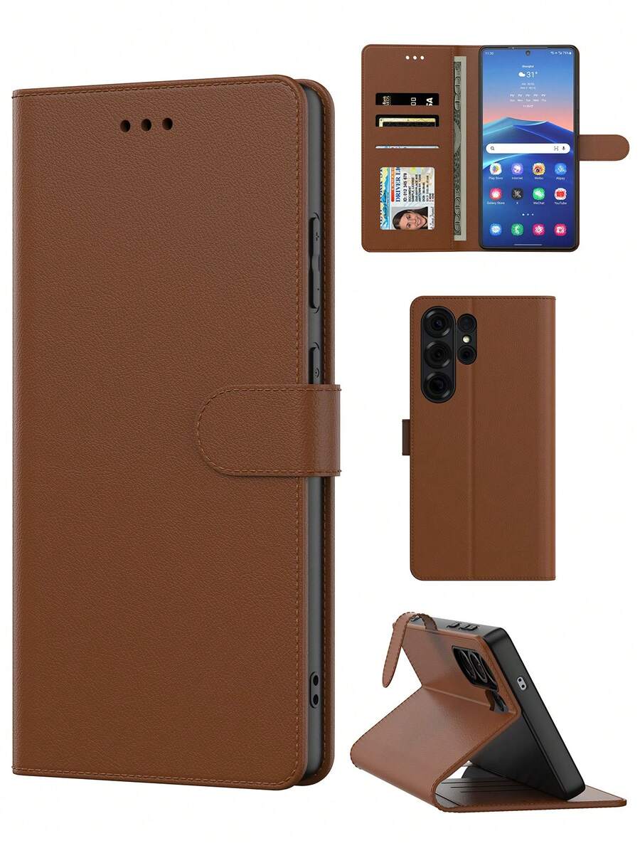 Brown Multifunctional Wallet Phone Case, PU Material Android Phone Case, Waterproof Shockproof Anti-Fall Anti-Scratch Full Coverage - Brown - View 1