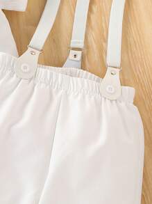 1set Baby Boy White Short Sleeve Shirt + Bib Pants Baptism Suit, Gentlemen Outfit
