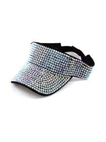 1pc Handmade Rhinestone Embellished Solid Color Sun Hat For Women