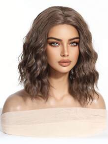High Quality 12-Inch Medium-Length Chocolate Brown Curly Hair Without Bangs Elegant Ladies Synthetic Heat-Resistant Fiber Wig For Vacation,Mother's Day,Daily Use