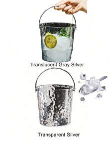 1 pieza Balde de hielo transparente con asa, balde de hielo transparente con textura de onda y asa con diseño de gato negro - plástico grueso y duradero, ideal para el hogar, exteriores, bar, fiestas y festivales - selección de color al azar