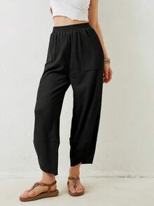 Women's Wide Leg Trousers Casual Elasticated Waist Trousers Paraiso Pocket Trousers Harlem Trousers - màu đen - Xem 4