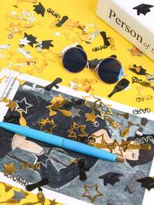 1 zestaw (100 szt.) - Konfetti z czarno-złotym wzorem kapelusza doktora z 2025 roku, hasło ukończenia szkoły, gratulacje z okazji ukończenia szkoły, przyjęcie z okazji ukończenia szkoły, dekoracja stołu na imprezę z okazji ukończenia szkoły, dekoracje na przyjęcie z okazji ukończenia szkoły, hasło z gratulacjami z okazji ukończenia szkoły