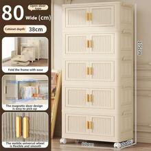Double Door Foldable Storage Cabinet, Plastic Transparent Wardrobe For Kids Room, Multi-Tier Movable Organizer - Cream - View 36