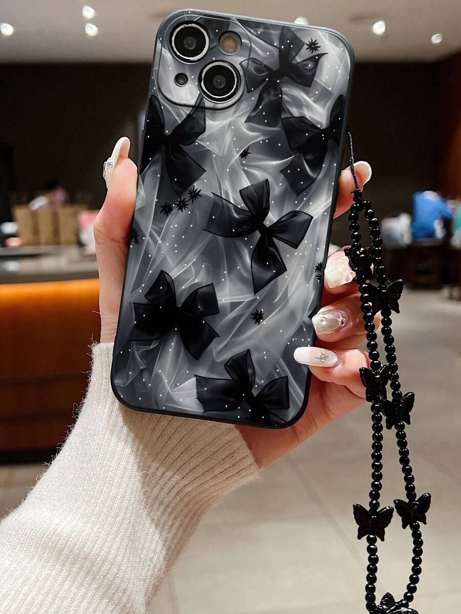 Funda para phone Apple con diseño de margaritas y lazo. Orificios finos, bordes rectos, lazo grande negro, resistente a golpes. Compatible con phone S - Multicolor 2 - Ver 1
