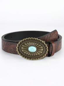 1 pièce Ceinture vintage minimaliste mode pour femme avec boucle turquoise, convient pour le port quotidien avec des jeans en été, l'école en automne, l'automne, Halloween