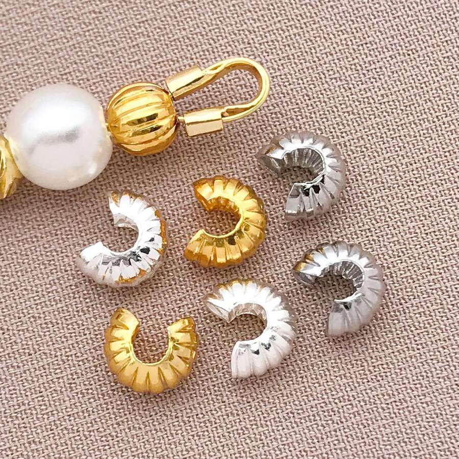 20/30/50 chiếc Nắp hạt uốn cong bằng đồng thau mạ vàng 18K, hình bán nguyệt, mở, nắp hạt uốn cong, nắp nút 4mm dùng để làm đồ trang sức tự làm