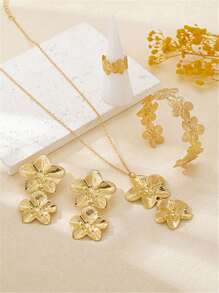 2pcs/5pcs Metal Flower Necklace Earrings Bracelet Ring Jewelry Set, Elegant & Sweet