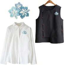 10pcs Blue Floral Embroidered Patches, Iron-On/Sew-On Appliques For Clothing, Backpacks, Hats & Shoes - Fashionable Knit Decor Accessories