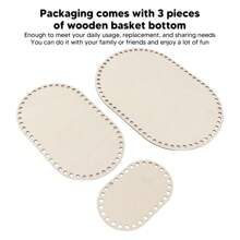 3pcs Oval Solid Crocheted Basket Bottoms, Wooden Basket Weaving Materials, Crochet Basket Bottoms, Suitable For Handcraft Weaving And Knitting