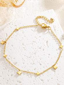 Nooxian 1pc Women Boho Tassel Stainless Steel Anklet, Random Diamond Shape Pendant Charm, Daily Accessory Gift - Yellow Gold - View 2