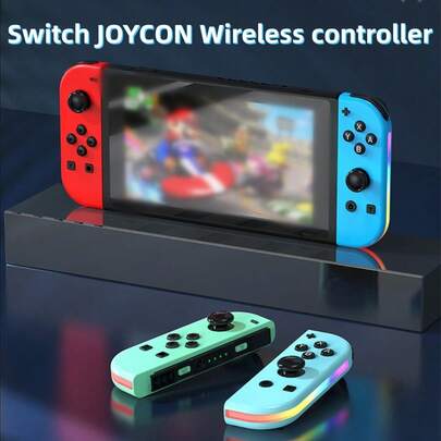 6轴无线Joy-Con游戏手柄，兼容Switch/Switch OLED，500mAh电池，带RGB灯光和双重震动，Switch游戏手柄
