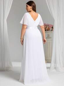 大碼蝴蝶袖百褶雪紡伴娘連衣裙