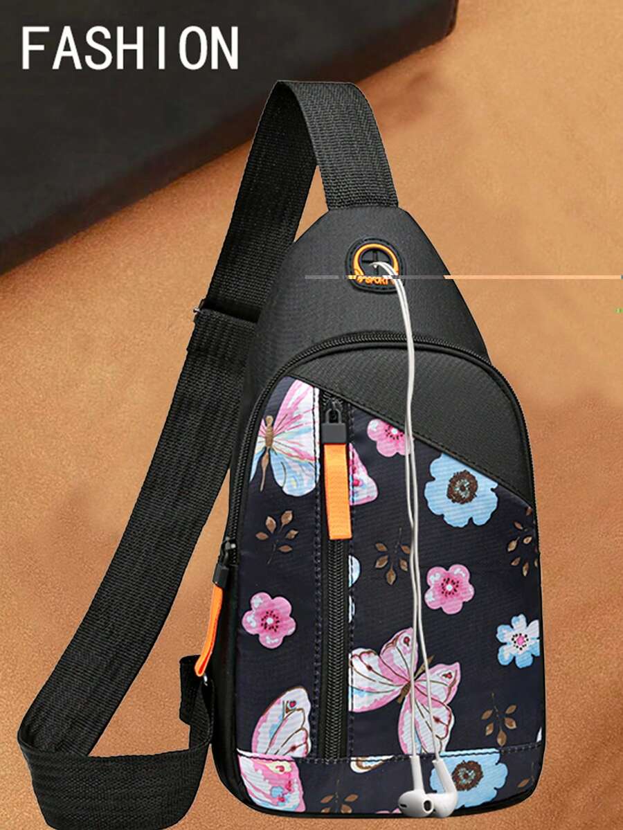 女士胸包，时尚新款牛津布单肩斜挎包，印花胸包斜挎包 - 彩色 - 查看 1