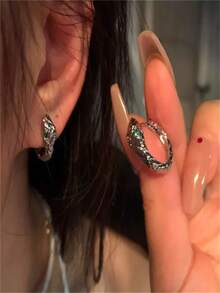 925 纯银低致敏性精致蛇形动物戒指耳环女士个性化指尖配饰尾环适合所有场合礼物抗氧化 3 克盒装 - 銀色 - 查看 5