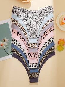 10pcs/Pack Women Seamless Leopard Print Wavy Edge Comfort Fabric Panties - Multicolor - View 2