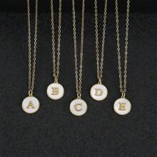 Initial Opal Letter Necklace Jewelry Gifts For Women, Gold Plated Alphabet Opal Pendant Necklace Round Disc Initial Necklace Engraved Letter Necklace With Adjustable Chain Pendant Enhancers For Women And Girls Fashion Style Jewelry