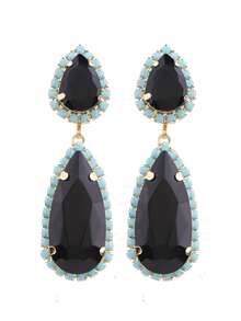 sehuoran Elegant Teardrop Shape Hanging Earrings With Gemstone Copper Base, Suitable For Casual Wear, Wedding, Party And Daily Use, Fashionable Glass Gem Clip-On Earrings, Novel Design - Style 1 - View 25