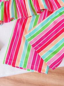 女童彩虹条纹无袖蝴蝶结上衣和阔腿裤两件套，可爱甜美，夏季度假休闲装 - 彩色 - 查看 7