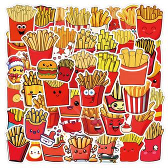 56PCS French Fries Stickers Vinyl Aesthetics Stickers, Decals, Scrapbooking, Diary, Bumper, Skateboard, Water Bottle, Cartoon, Hard Hat, Car Stickers