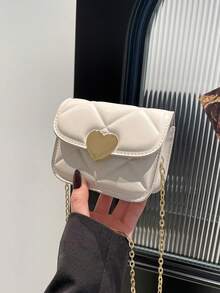 1pc Versatile Stylish Retro Crossbody Small Square Bag Mini Bag Fashion Chain Shoulder Crossbody Bag Popular New High-Quality Texture Rhinestone Chain Shoulder Crossbody Small Bag Mini Dopamine Style Solid Color Hand-Held Crossbody Small Bag - Heart Mini Bag - View 14