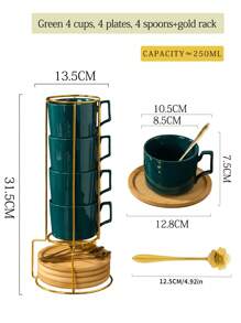 1 Juego de Tazas de Café - 4 Tazas, 4 Platillos, 4 Cucharas con Soporte de Metal / 1 Juego de Tazas de Café - 1 Taza, 1 Platillo, 1 Cuchara, Capacidad ≈ 250ml, Material Cerámico, Disponible en Blanco/Negro/Verde, Taza de Café para Cappuccino Latte Art, Taza de Té, Apta para Té, Café, Cereales, Chocolate Caliente, Incluye Cuchara y Bandeja de Madera, Juego de Tazas de Café, Juego de Tazas de Cerámica, Ideal para Restaurantes, Cafeterías, Hogar y Oficina, Gran Regalo para Familia, Amigos y Seres Queridos.