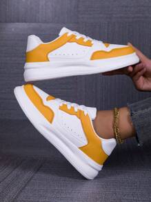 Sneaker casual da donna per tutte le stagioni, colori rosso, giallo e verde, antiscivolo, leggere, con platform, punta tonda, stringate