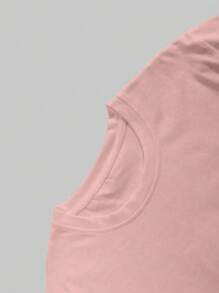 Camiseta de manga corta con cuello redondo, rosa y con estampa de conejo y letras de moda, para uso casual y para ir al trabajo