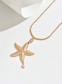 1 pieza Collar colgante elegante con estrella de mar y concha de estilo minimalista y estilo de playa con brisa marina metálica