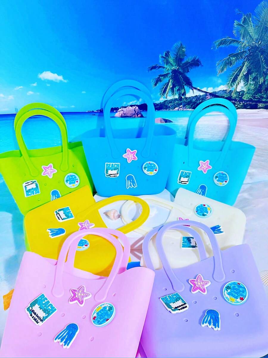 1pc New Marine Life Pattern Silicone Hollow Bag DIY Tote Bag, Storage Mesh Purse, Phone Bag, Beach Bag, Suitable For Vacation Outdoor Use, Parentchild - Beach Bag Type X - View 1