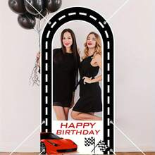 Rama foto de fundal cu tematică pentru mașini de curse - Design pentru mașini roșii și steagul de șah pentru zile de naștere și sărbători, fundal de decorare a evenimentelor de curse - Multicolor - Vizualizare 4