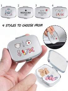 Boîte de rangement portable à deux compartiments pour pilules, mignonne petite boîte de rangement en métal, boîte à bijoux et à pilules portable, cadeau créatif personnalisé avec logo de dessin animé, convient pour les voyages, les activités extérieures, les sacs, les poches, utilisé pour les cadeaux de mariage, les cadeaux et la décoration de réception, boîte de rangement de voyage décorée de manière unique, parfaite pour les voyages, conception compacte, facile à utiliser, convient pour la gestion des médicaments/tous les groupes d'âge (4 options)
